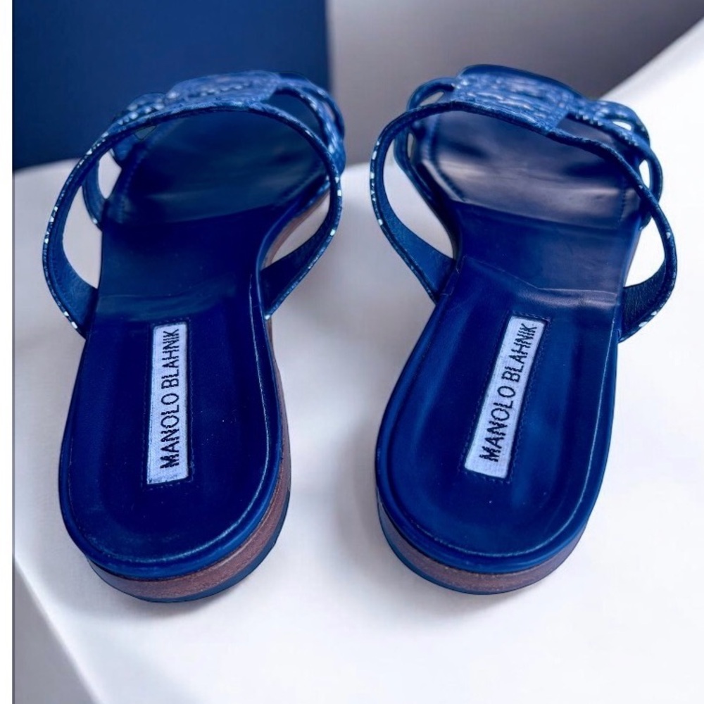 Manolo Blahnik Grella Navy Gold Python Snakeskin … - image 6